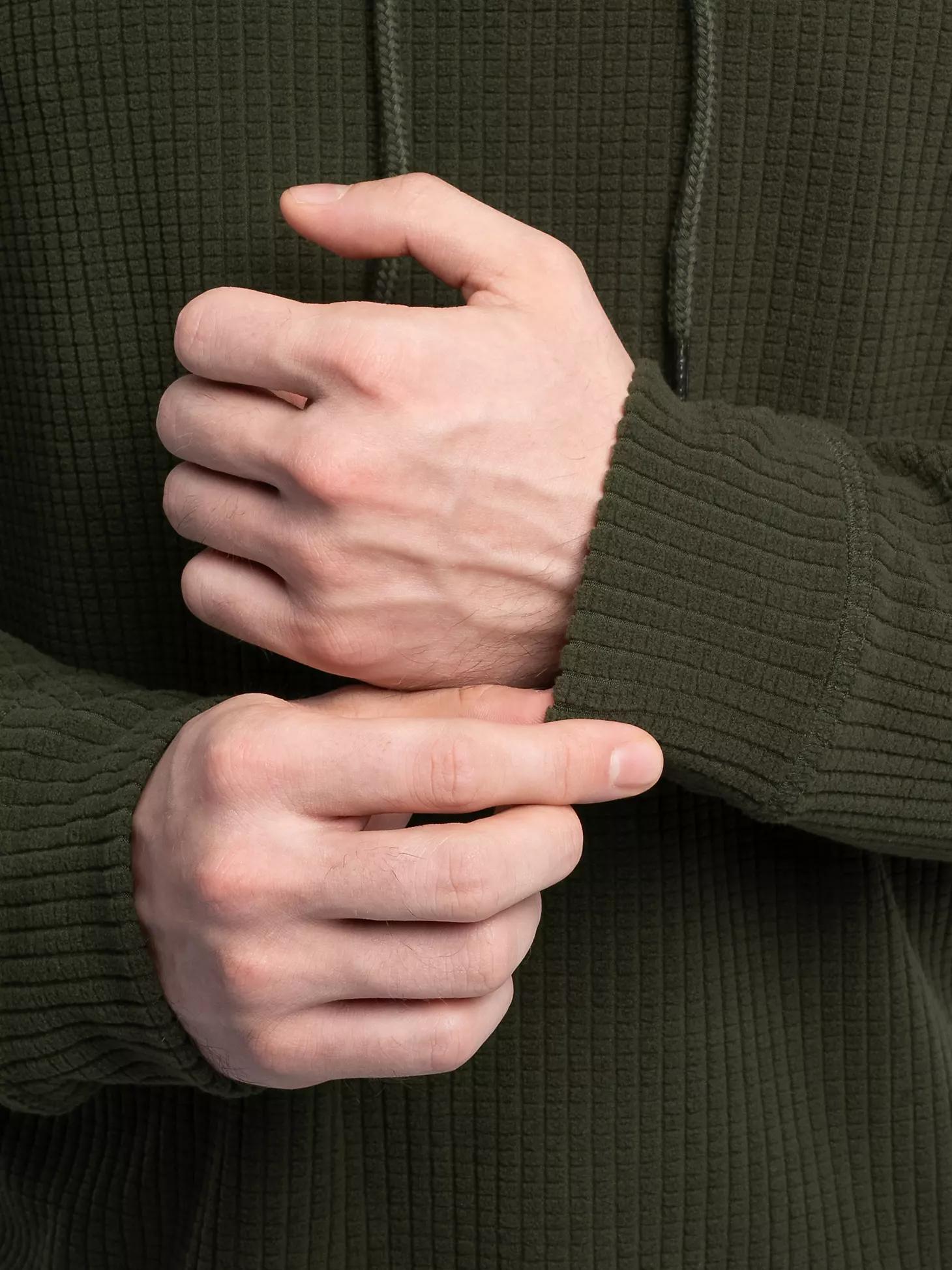 Men's Hooded Workwear Grid Fleece Henley in Olive Product Image