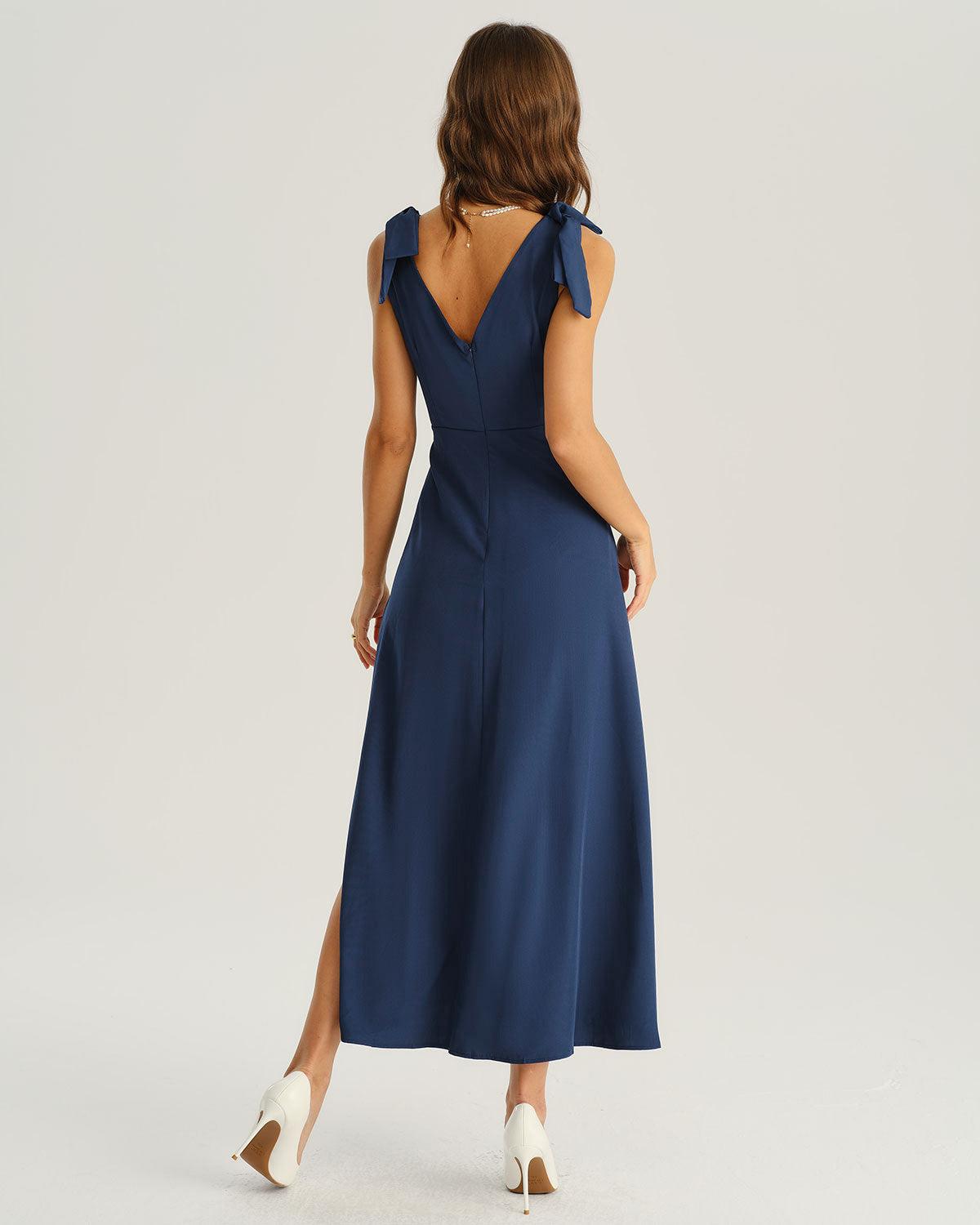 Navy Wrap Sleeveless Maxi Dress Product Image