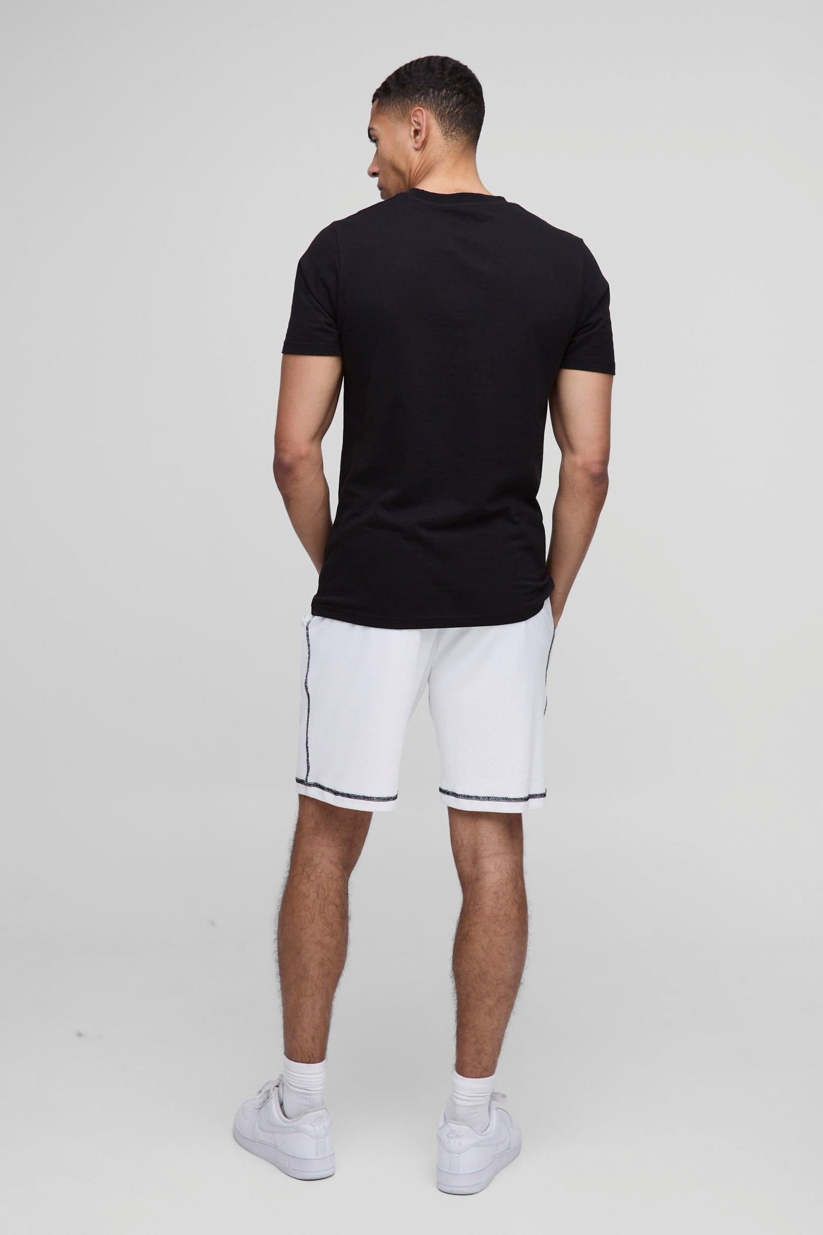 Relaxed Rib Contrast Stitch Mid Length Short | boohooMAN USA Product Image