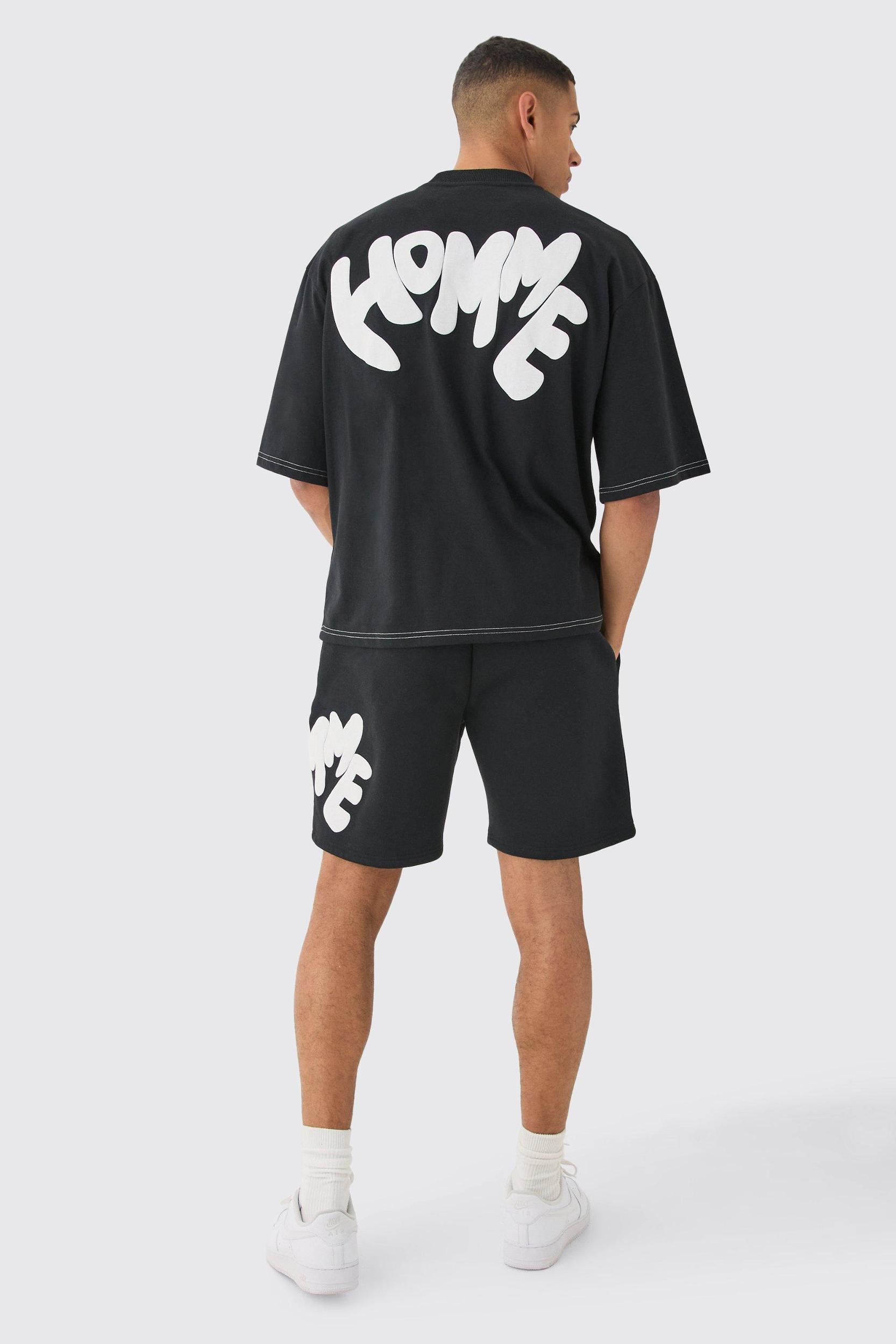 Oversized Contrast Stitch Puff Print Half Sleeve T-shirt | boohooMAN USA Product Image