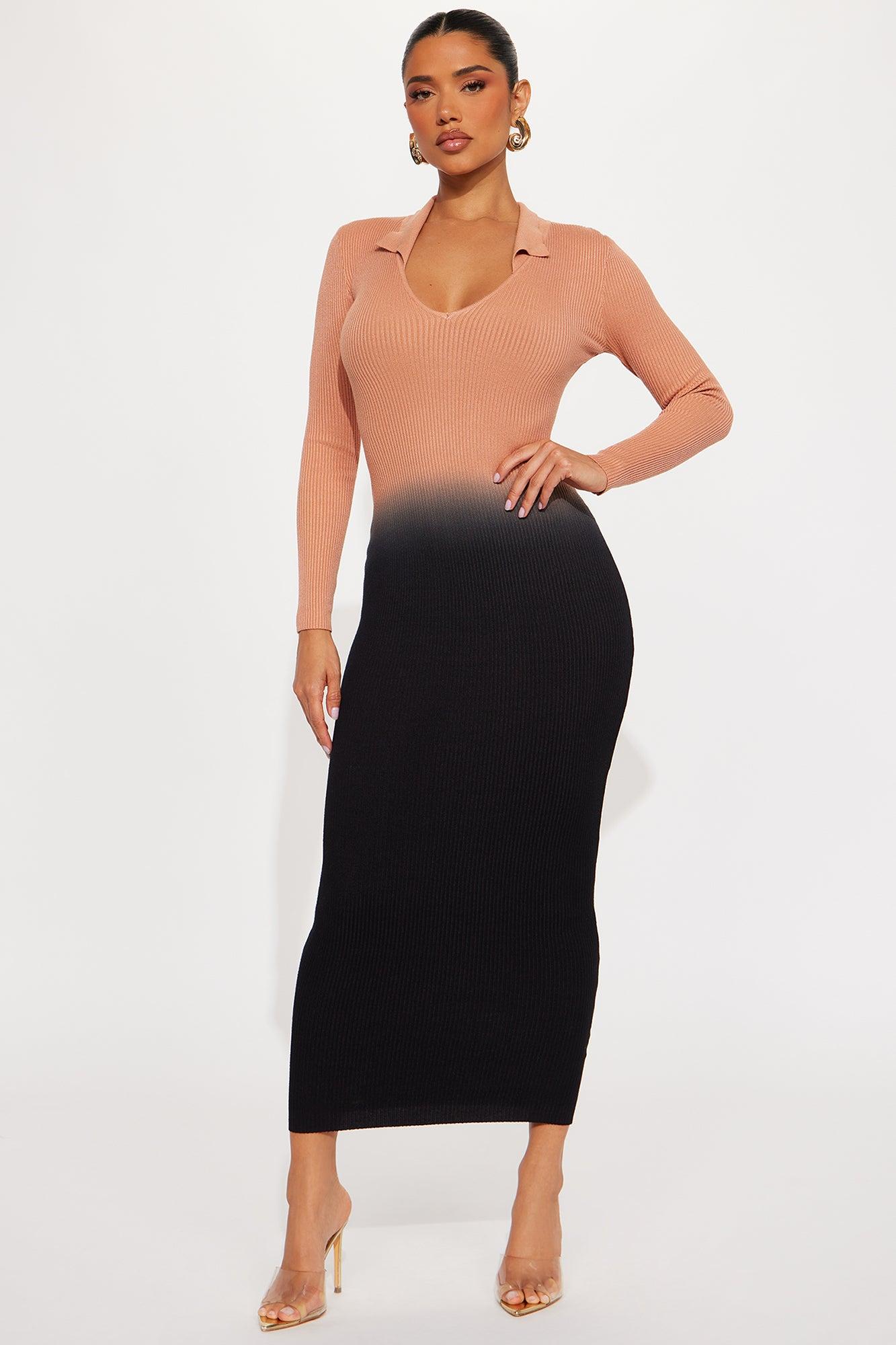 Fade Into You Sweater Maxi Dress - Tan/Multi Female Product Image