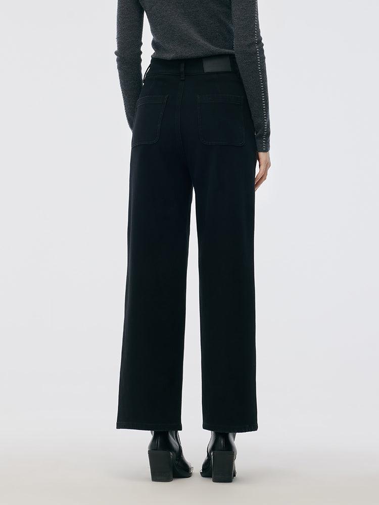 Denim High Waisted Fleece Lined Women Wide Leg Jeans Product Image