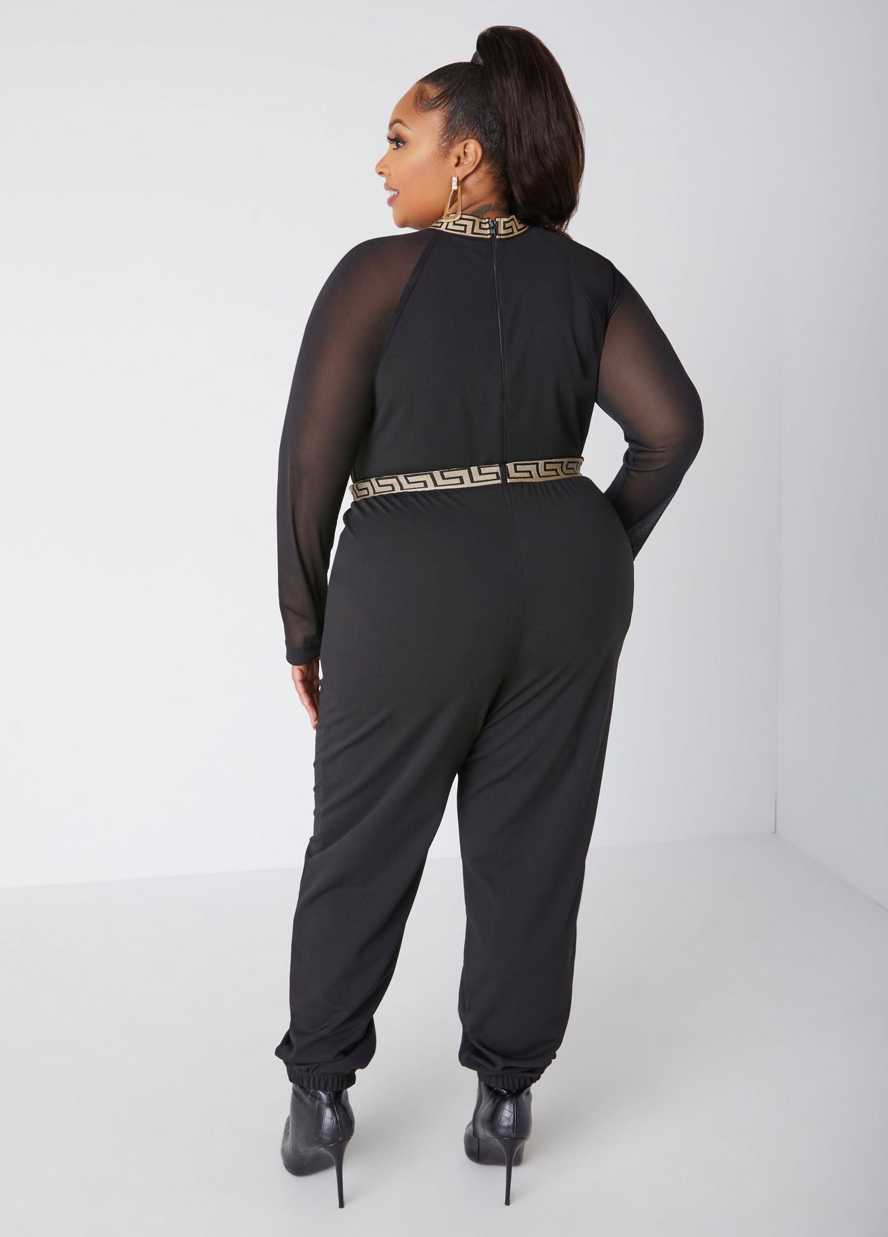 Plus Size Mesh Paneled Joggers Jumpsuit Ashley Stewart Product Image