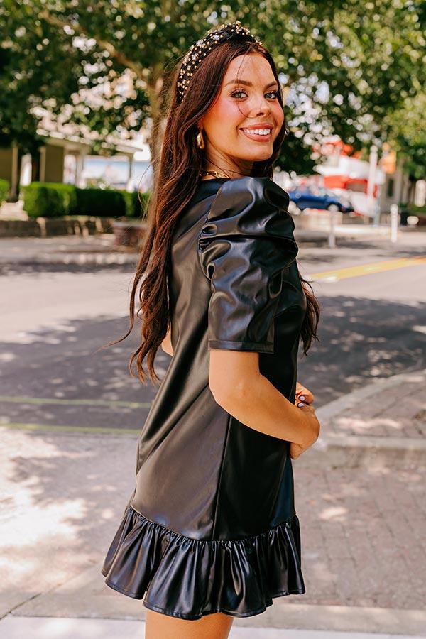 Stylish Setting Faux Leather Mini Dress in Black Product Image