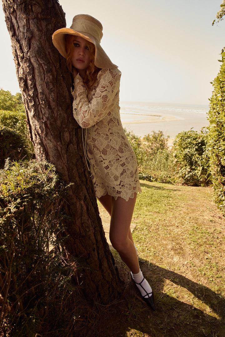Coco Lace Long Sleeve Mini Dress — Cream Product Image