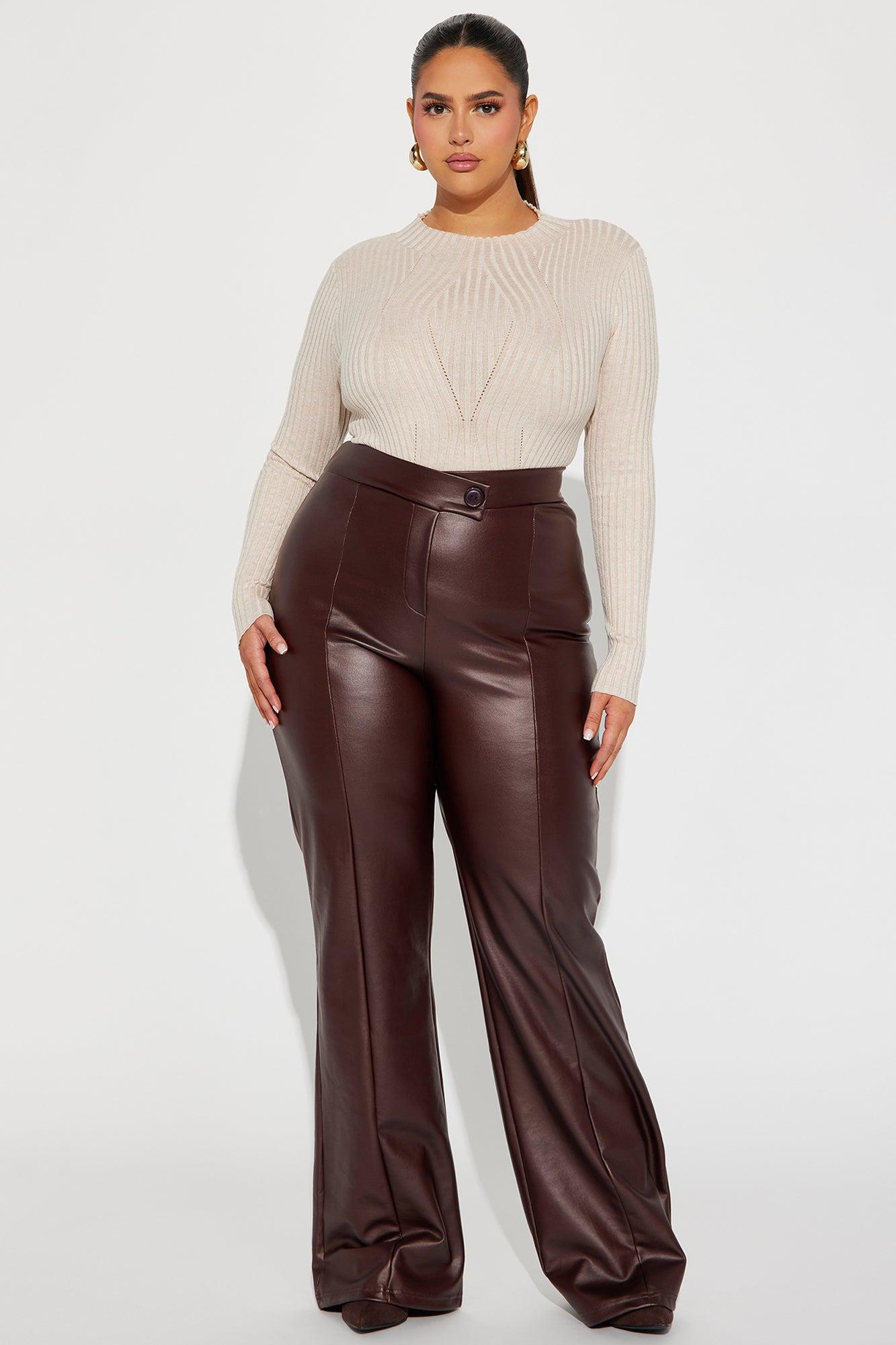 Call It Even Faux Leather Dress Pants - Chocolate Product Image