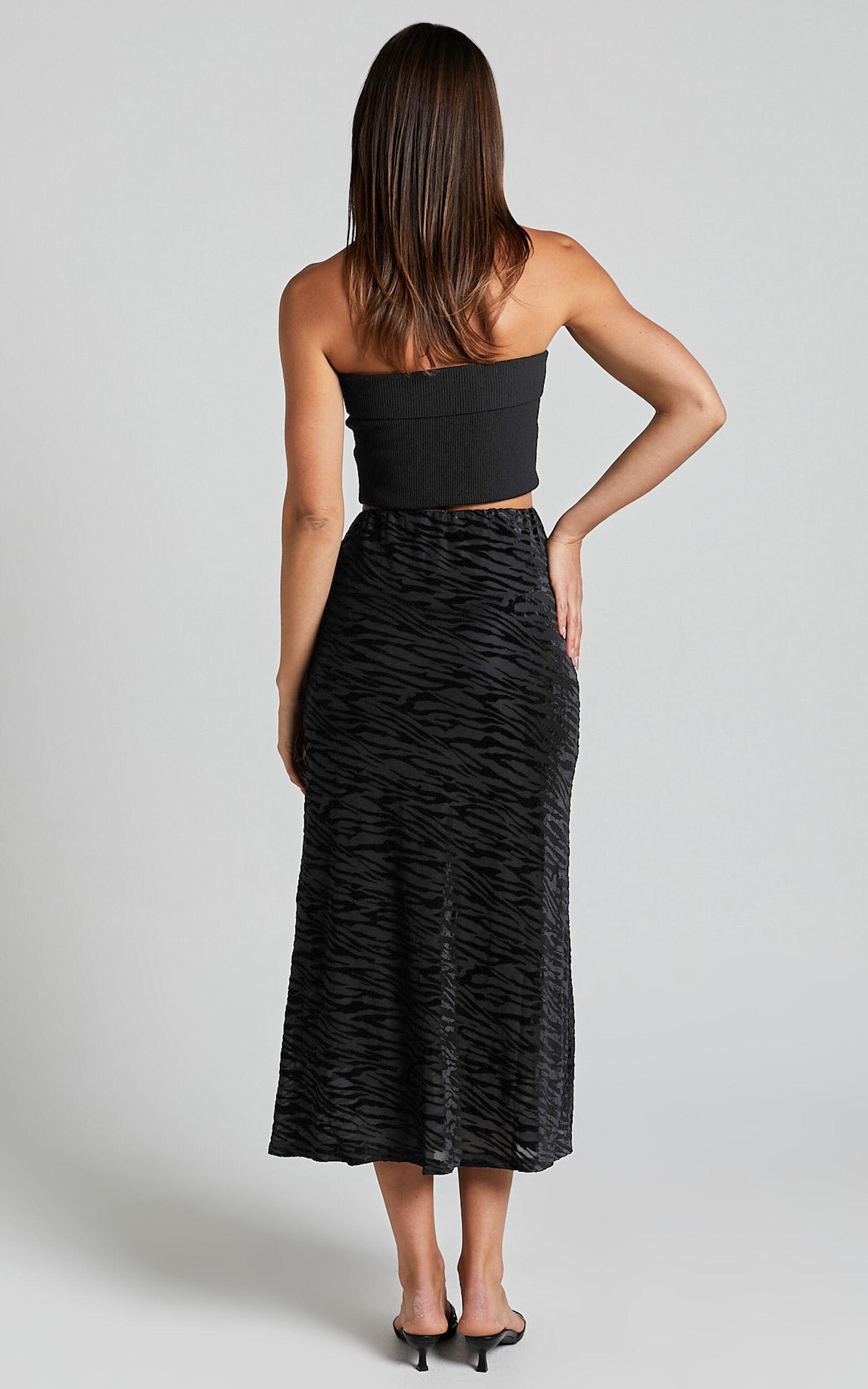 Frankie Midi Skirt - Burn Out Velvet High Waisted Slip Skirt in Black Product Image