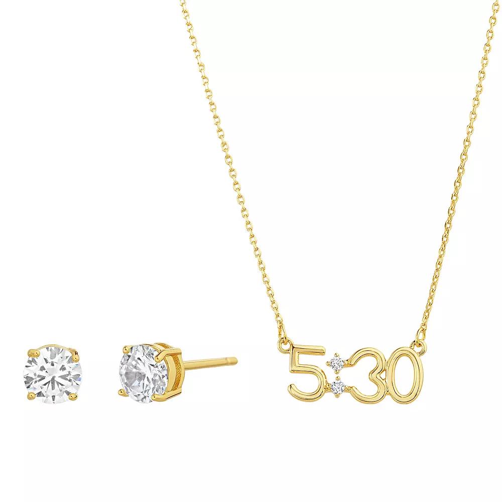 Guided by Faith 14k Gold Plated Mark 5:30 Bible Verse Necklace with Cubic Zirconia Stud Earrings, Womens Gold Tone Product Image