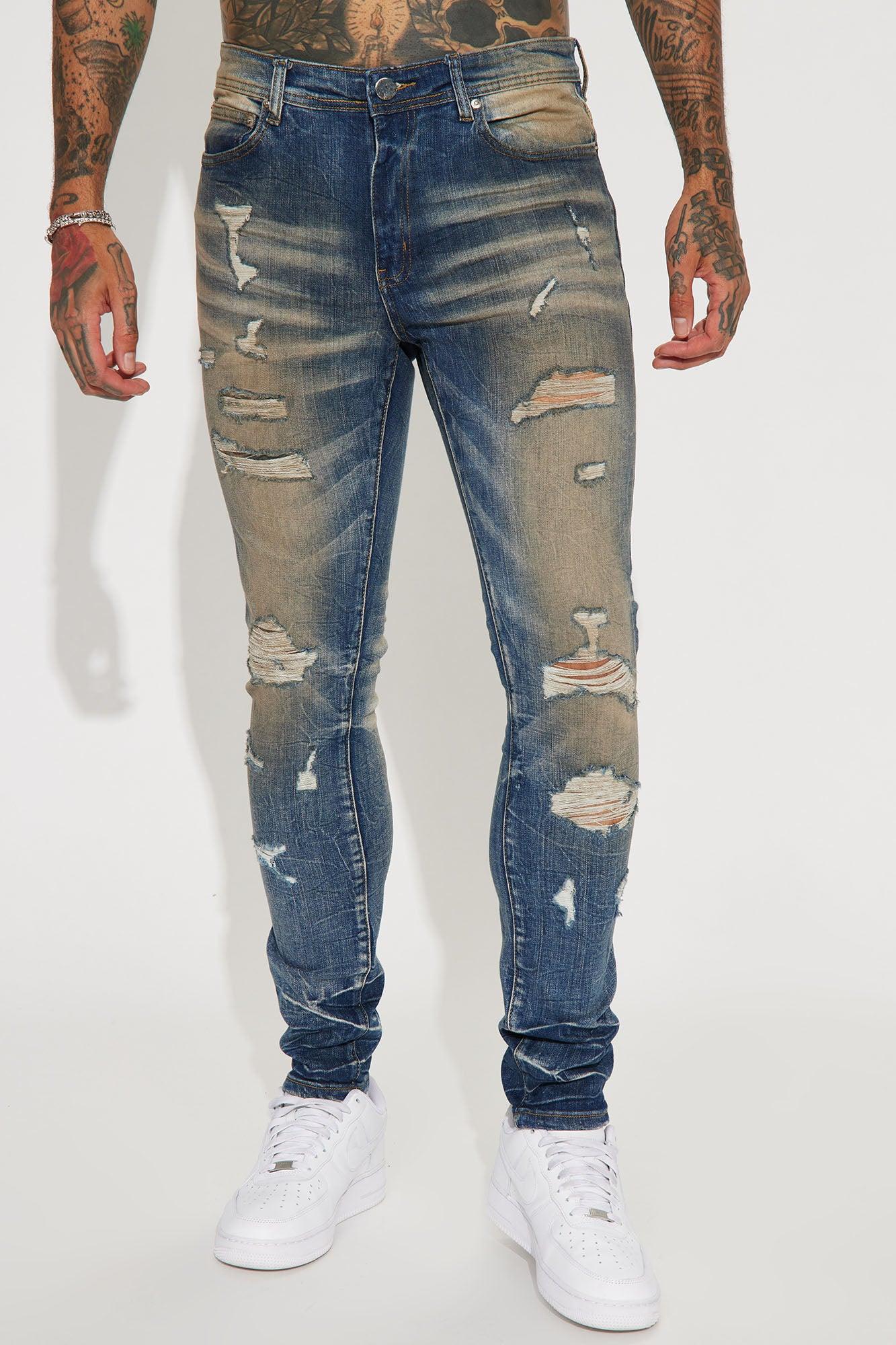 Keep it Pushing Distressed Stacked Skinny Jeans - Vintage Blue Wash Product Image