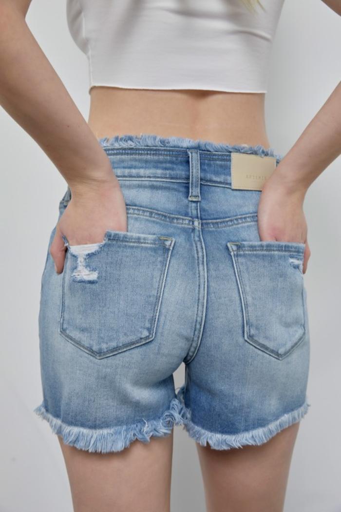 High Rise Crossover Denim Shorts Product Image