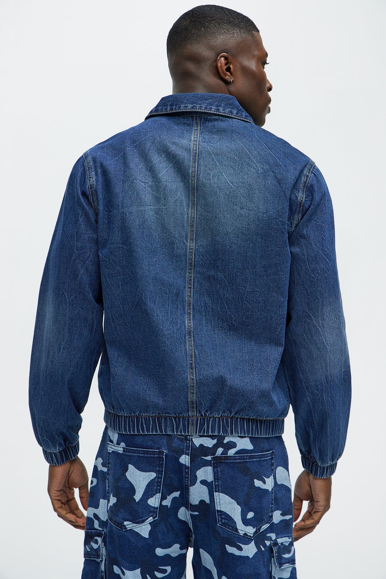 Elastic Waist Vintage Style Denim Jacket - Dark Wash Product Image