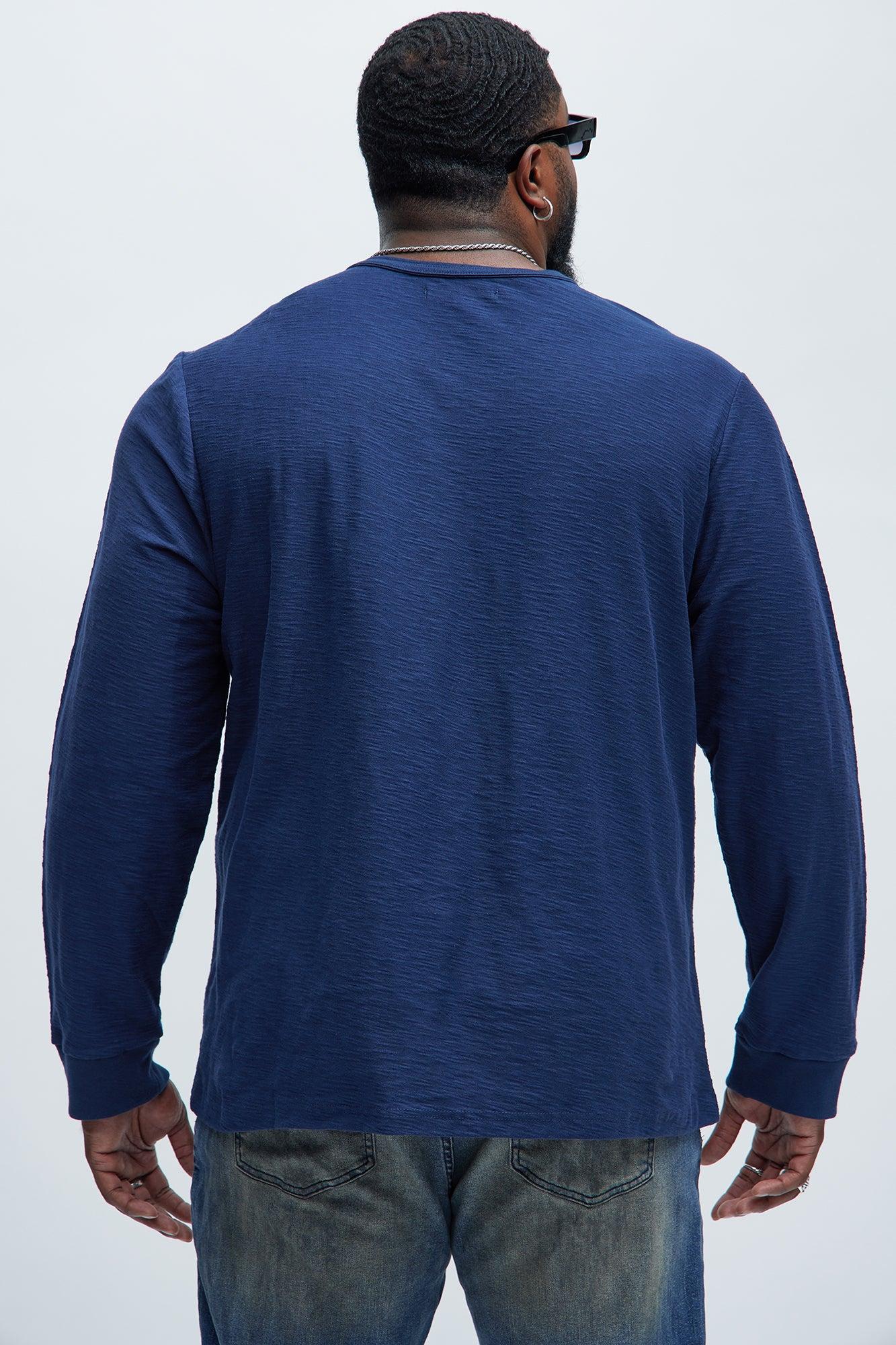 Asher Slub Texture Long Sleeve Tee - Navy Product Image