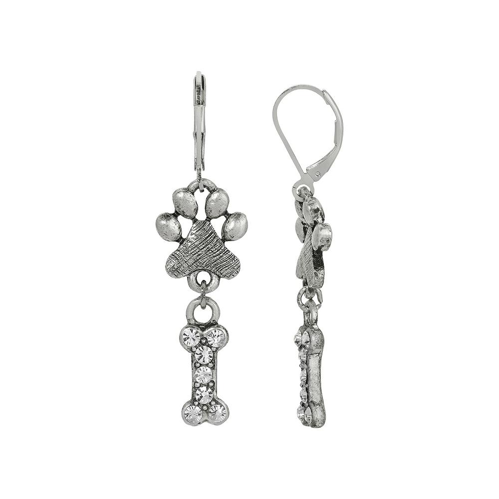 1928 Silver Tone Crystal Paw & Bone Drop Earrings, Womens, Gray Product Image