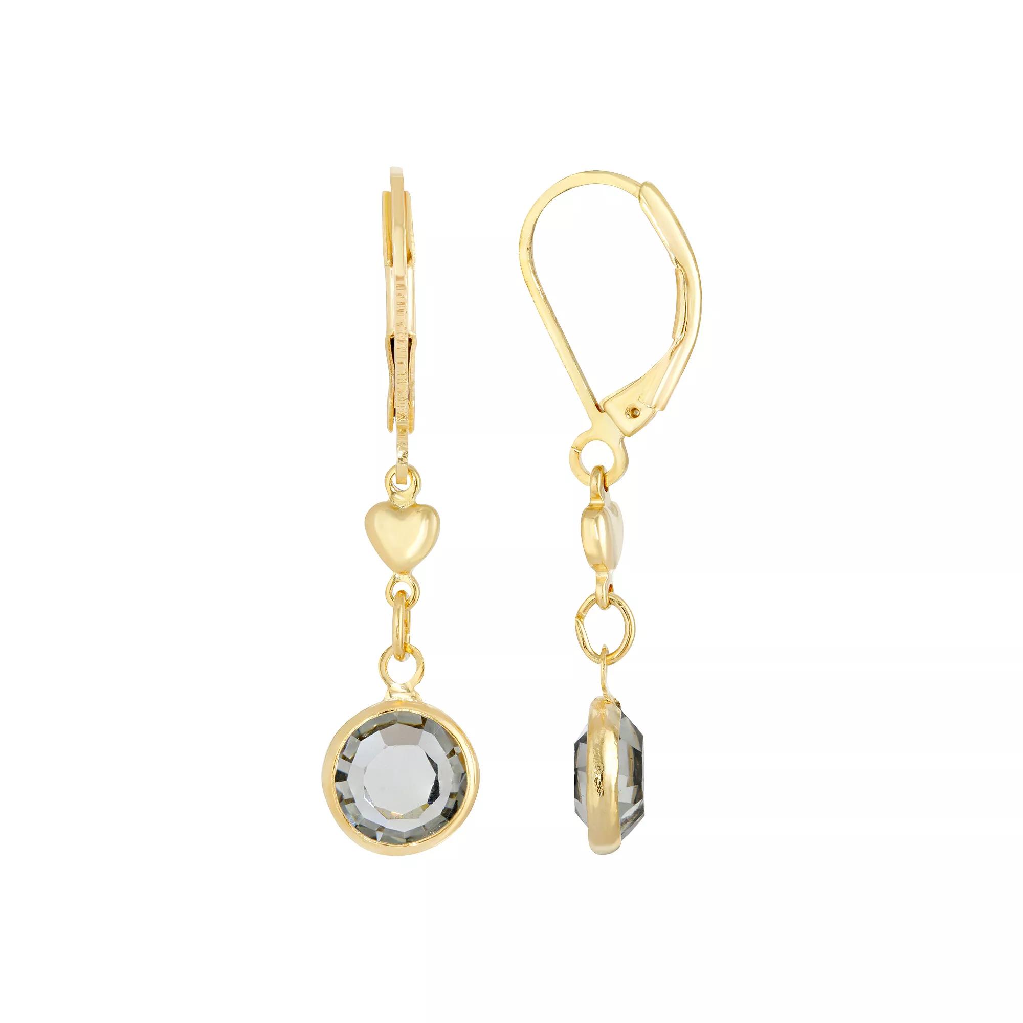 1928 Gold Tone Heart & Simulated Crystal Drop Earrings, Womens, Black Product Image