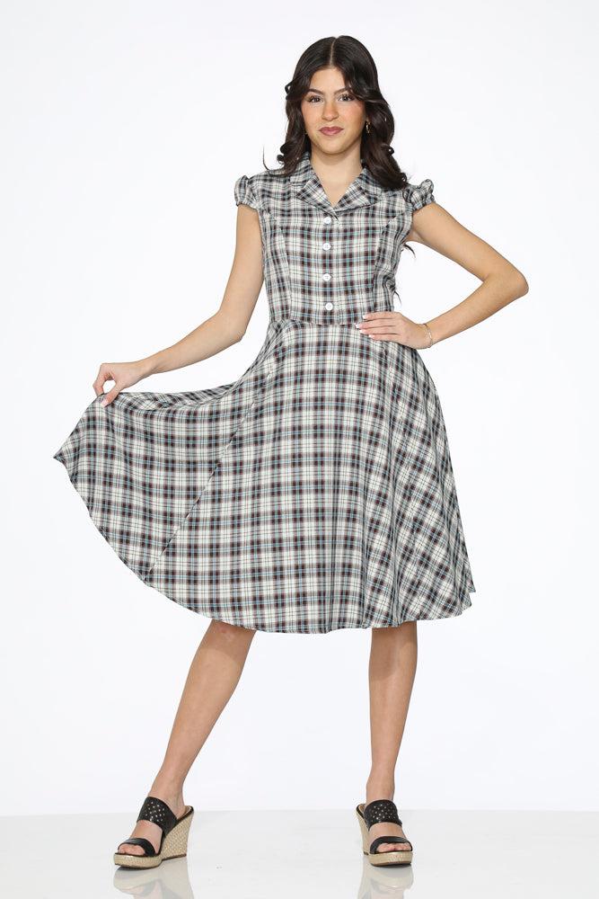 Brown & Blue Plaid Swing Dress Product Image