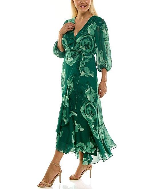 Moda Tara Plus Size Yoryu Chiffon Floral Print Ruffle Hem Dress Product Image