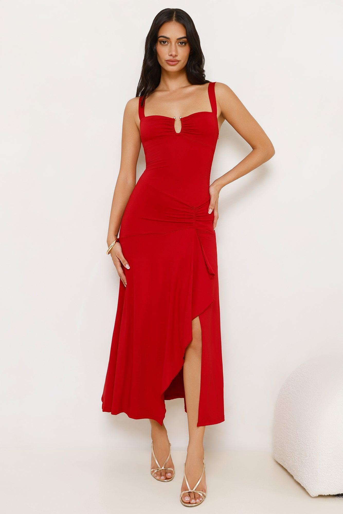 Velvet Kiss Midi Dress Red Product Image