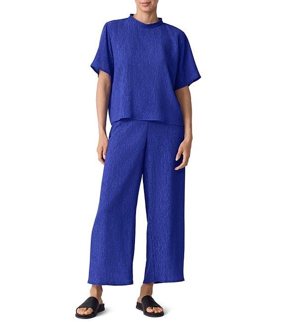 Eileen Fisher Crinkle Texture Plisse Wide Leg Ankle Pants Product Image