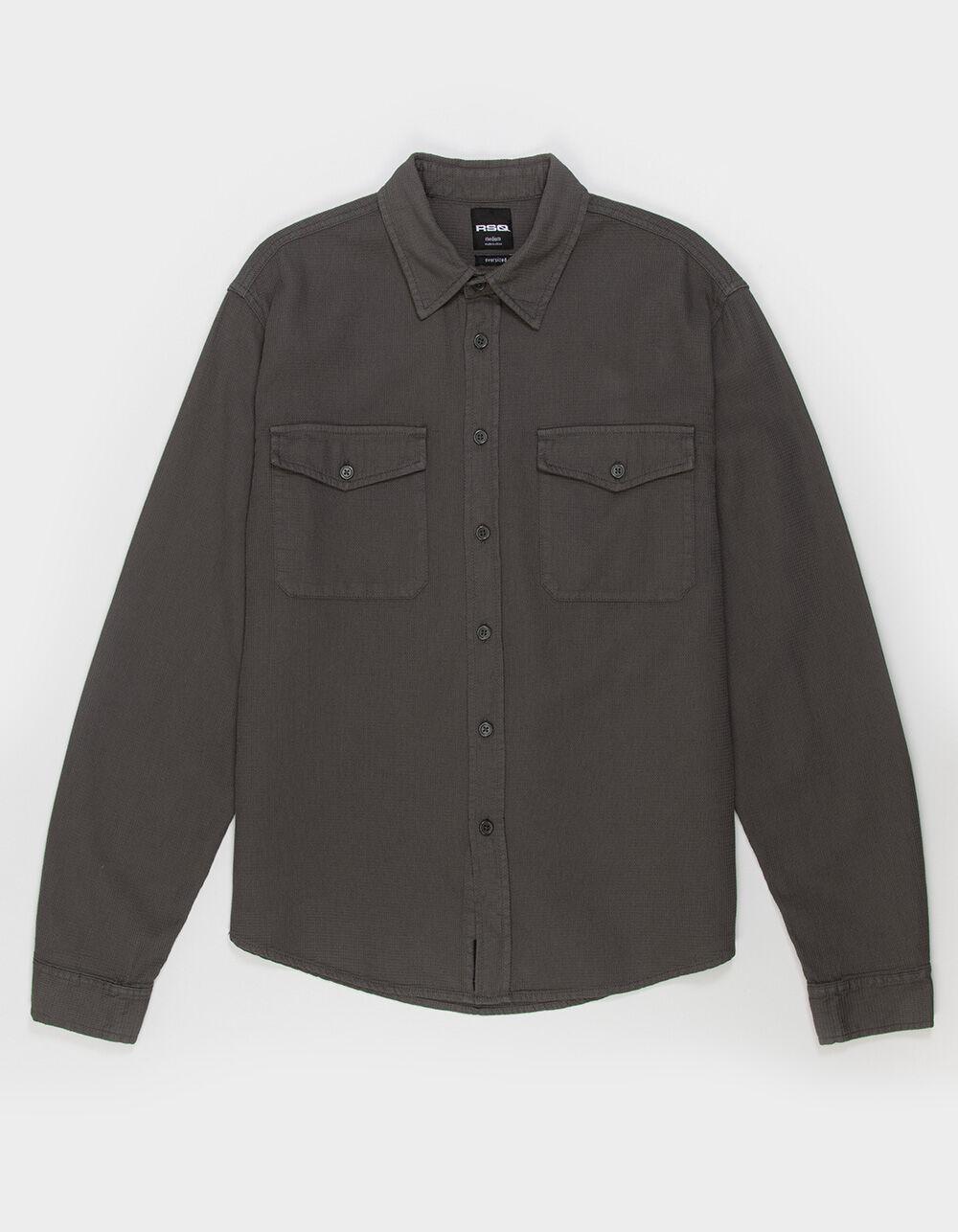 RSQ Mens Waffle Oversized Long Sleeve Button Up Shirt - DARK OLIVE Product Image