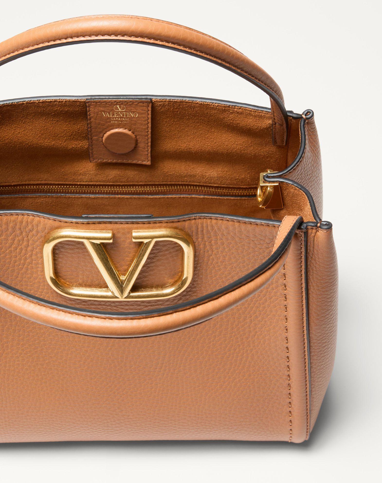 Valentino Garavani Alltime Medium Handbag In Grainy Calfskin With Jacquard Ribbon Shoulder Strap Product Image