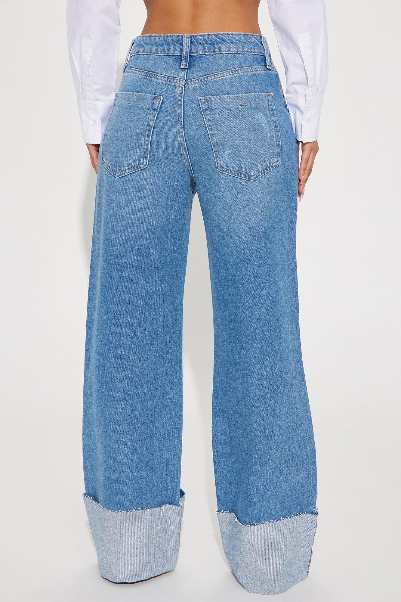 Jeanine Cuffed Wide Leg Jeans - Medium Wash Product Image