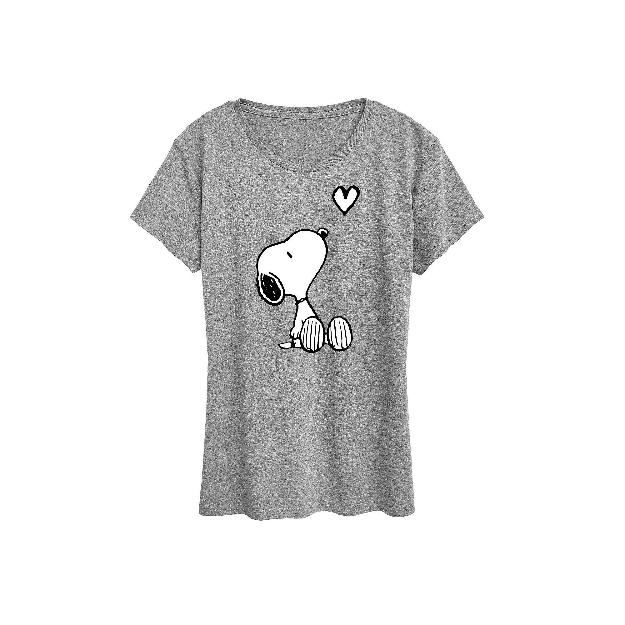 Women's Peanuts White Snoopy Heart Graphic Tee, Girl's,  Product Image