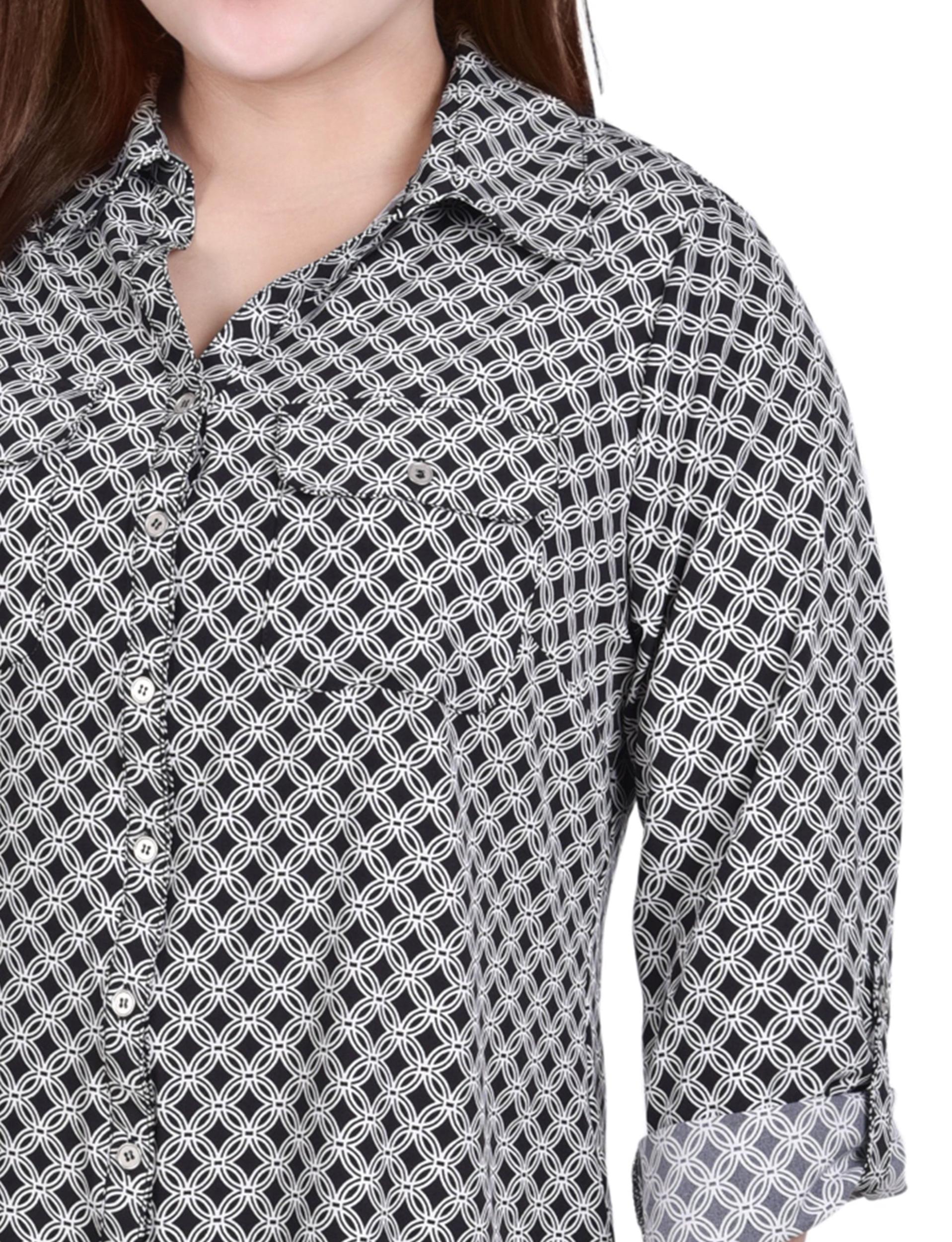 Black White New Iconic 3/4 Roll Tab Blouse With Pockets - Plus Size Product Image