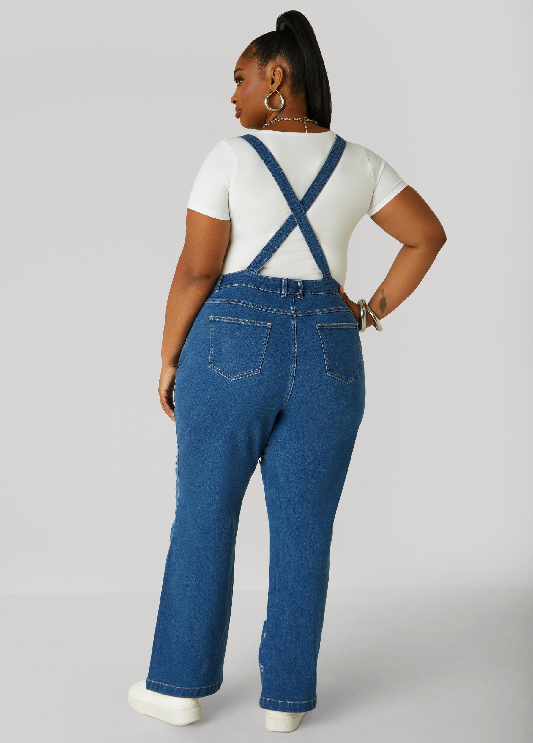 Distressed Denim Overalls Product Image