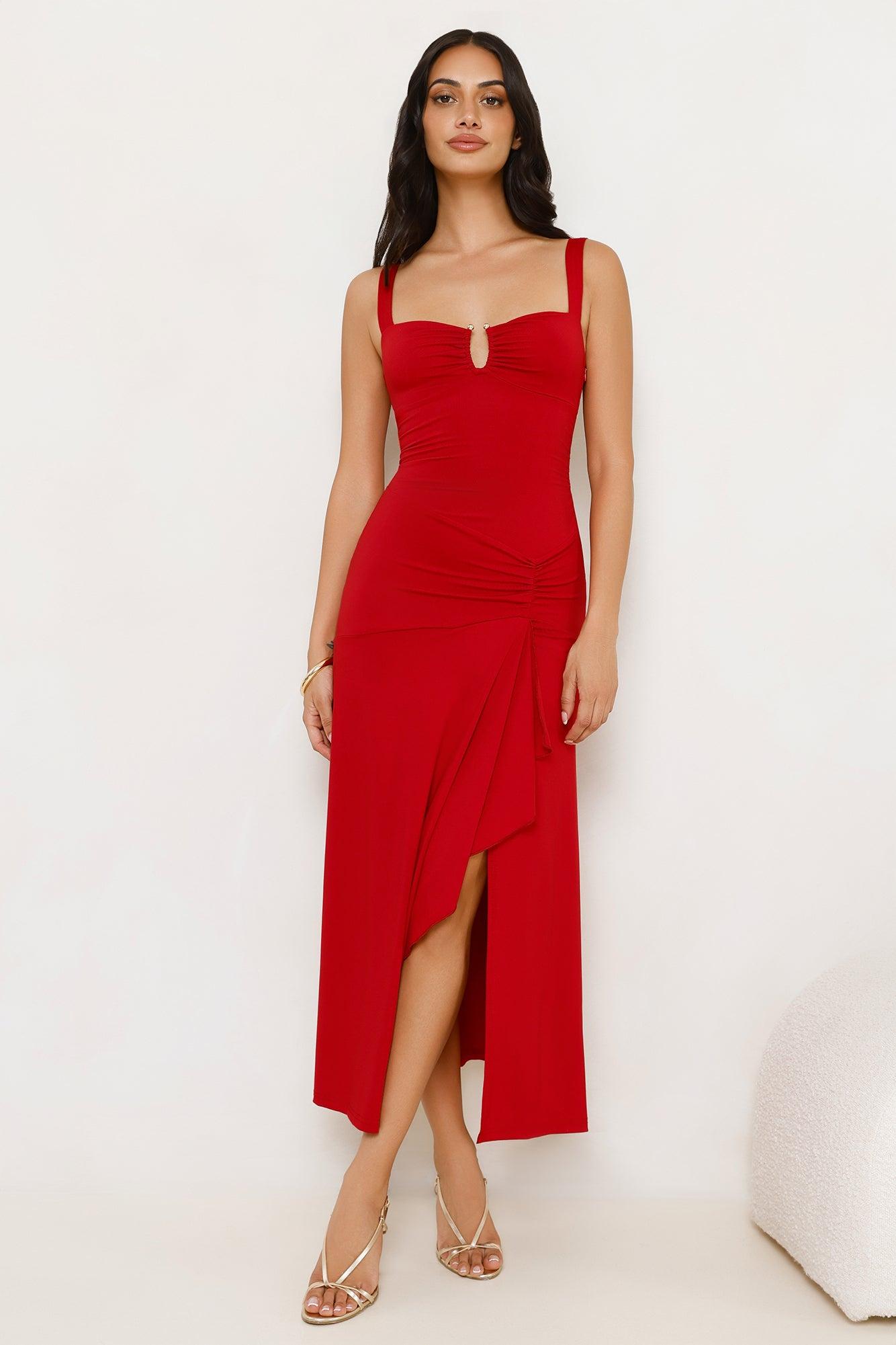 Velvet Kiss Midi Dress Red Product Image