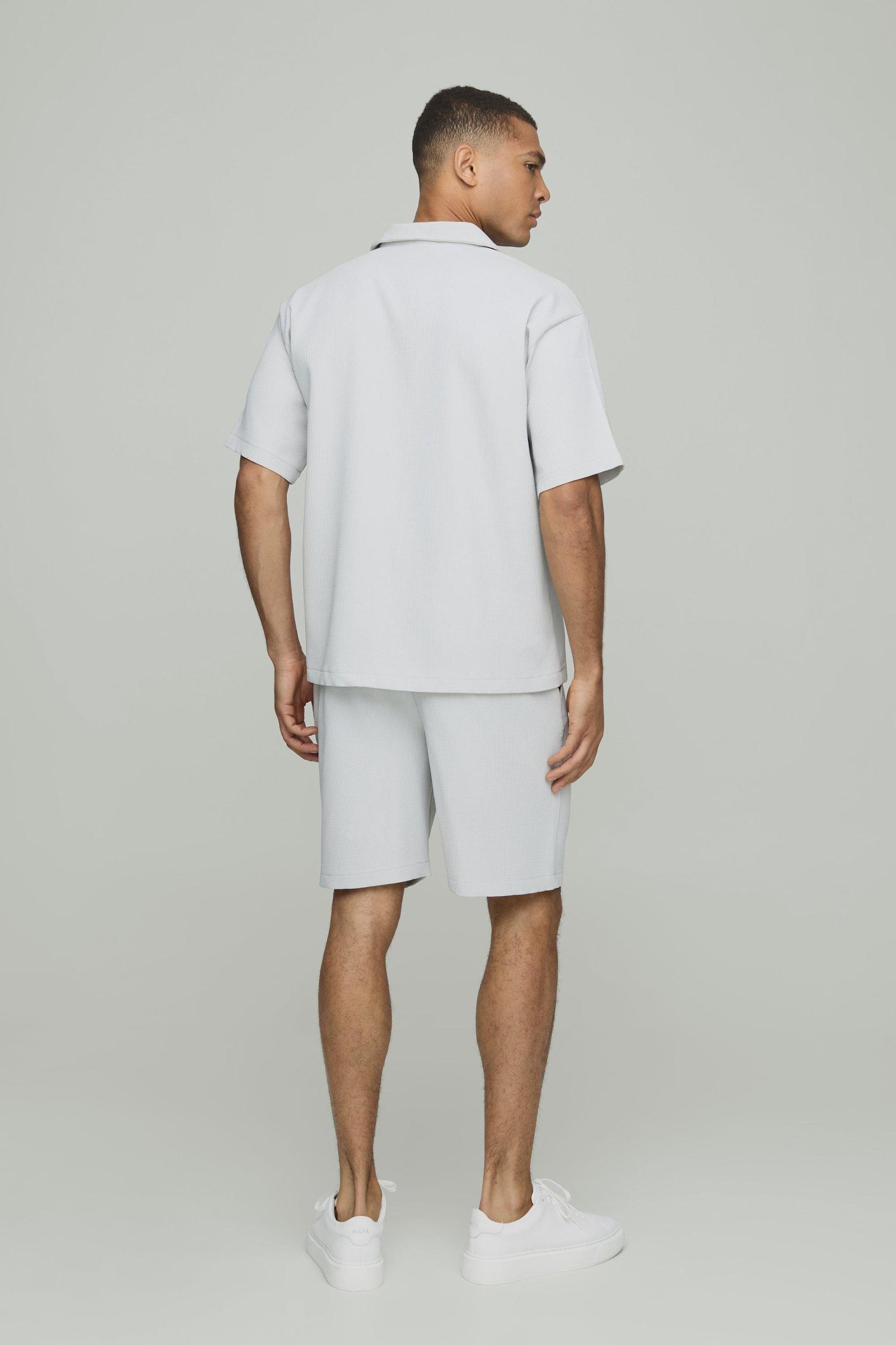 Oversized Short Sleeve Pleated Shirt And Short Set | boohooMAN USA Product Image