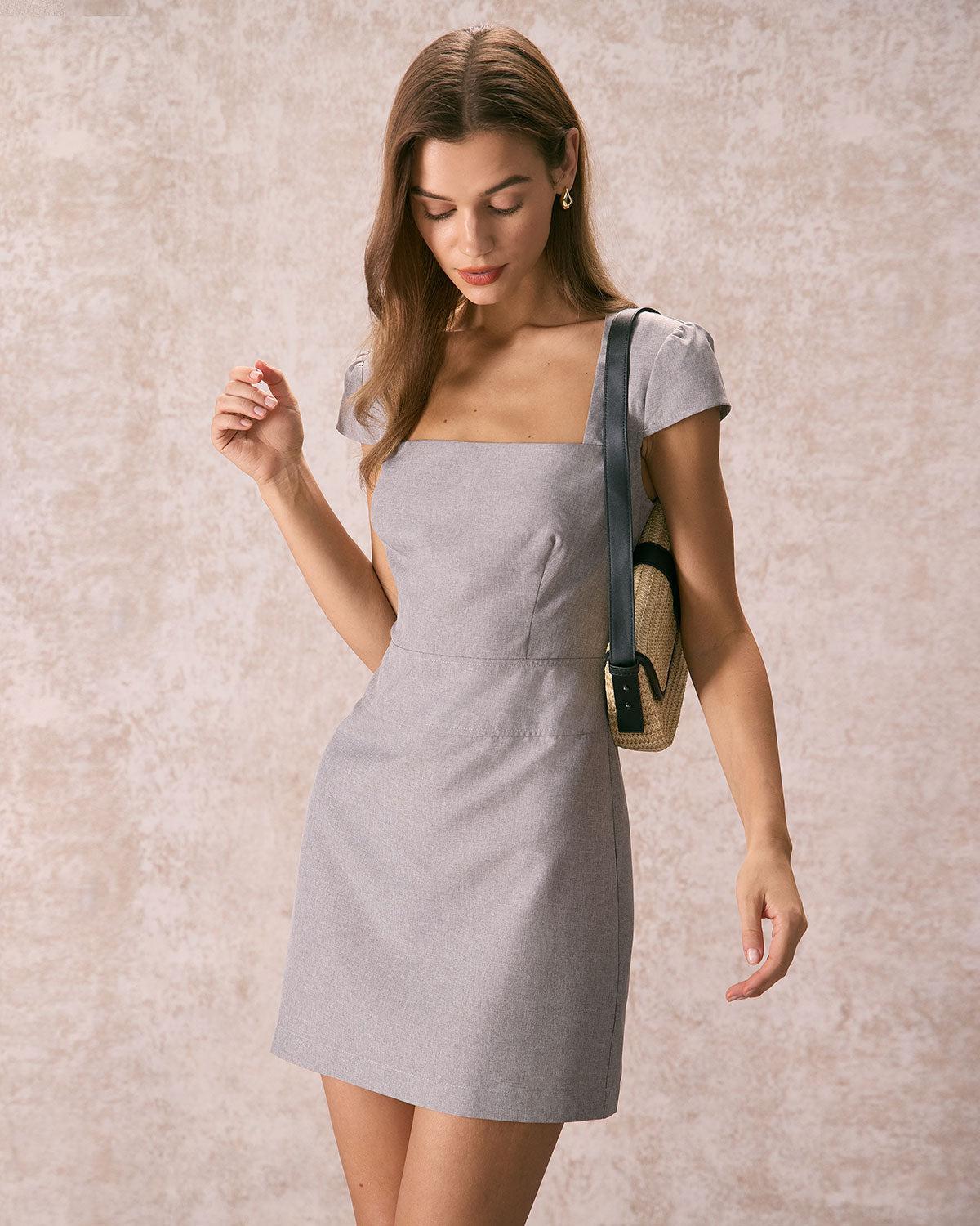 The Grey Square Neck Cap Sleeve Mini Dress Product Image