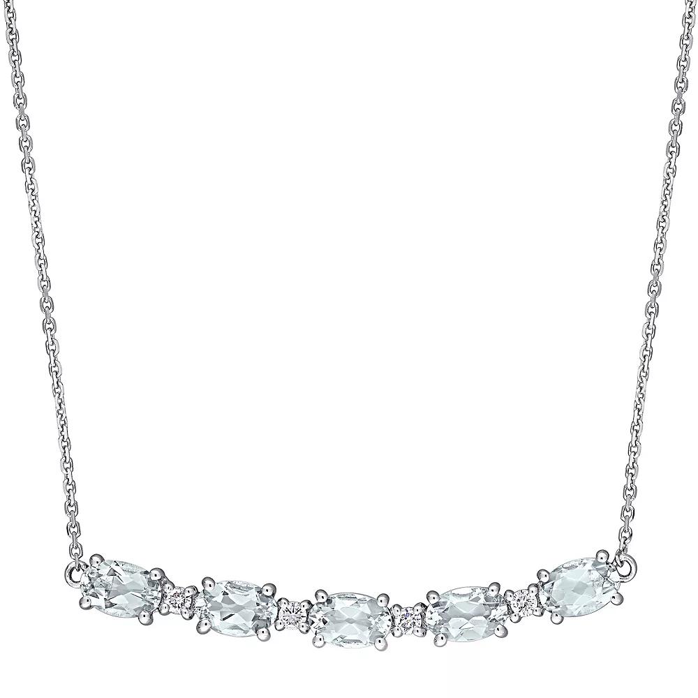 Stella Grace 14k White Gold Aqumarine & 1/8 Carat T.W. Diamond Rounded Bar Necklace, Women's, Size: 17" Product Image