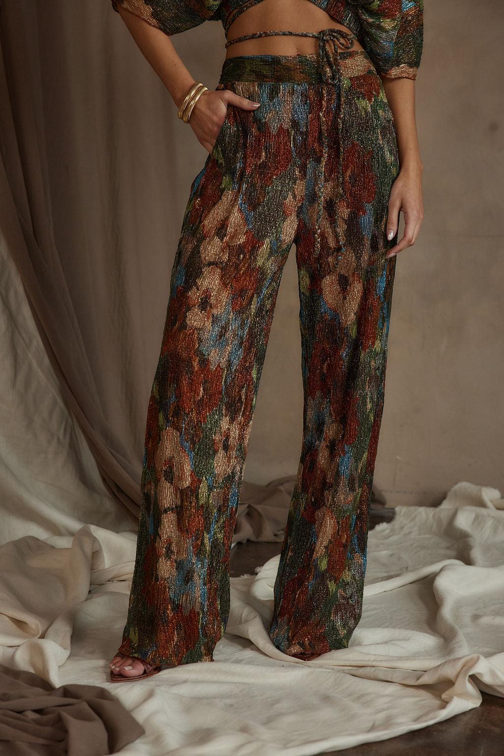 Kaia Multicolor Metallic Floral Pant Product Image