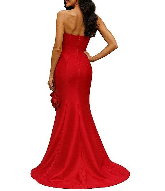 Terani Couture Mikado Strapless Floral Applique Sheath Gown Product Image