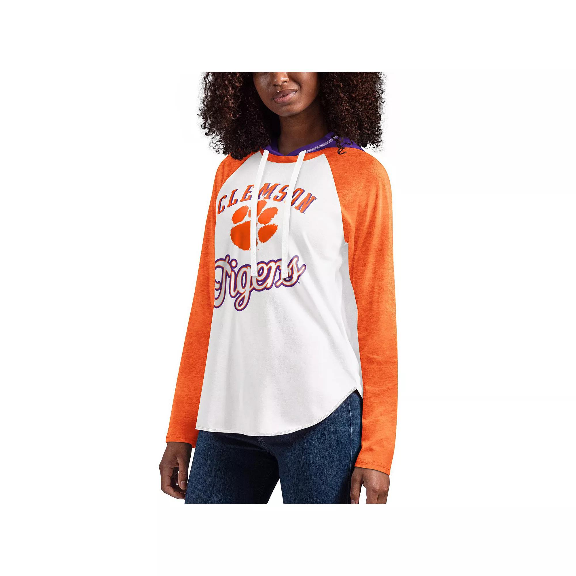 Women's G-III 4Her by Carl Banks White/Orange Clemson Tigers From the Sideline Raglan Long Sleeve Hoodie T-Shirt, Size: Medium Product Image