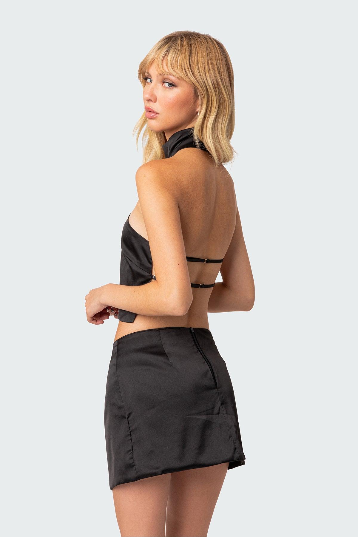 Daina Satin Effect Open-Back Crop Top Product Image