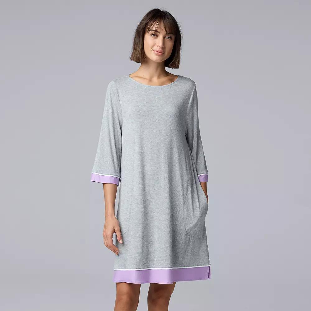Women's Simply Vera Vera Wang 3/4 Sleeve Crewneck Sleepshirt, Size: XL, Grey Grey Product Image