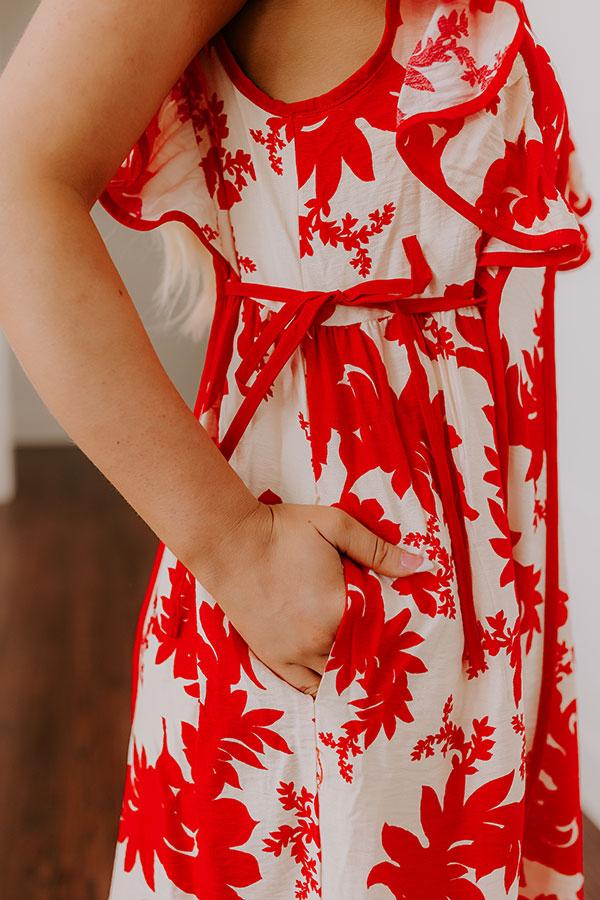 Honey And Hibiscus Floral Midi Dress in Red Product Image