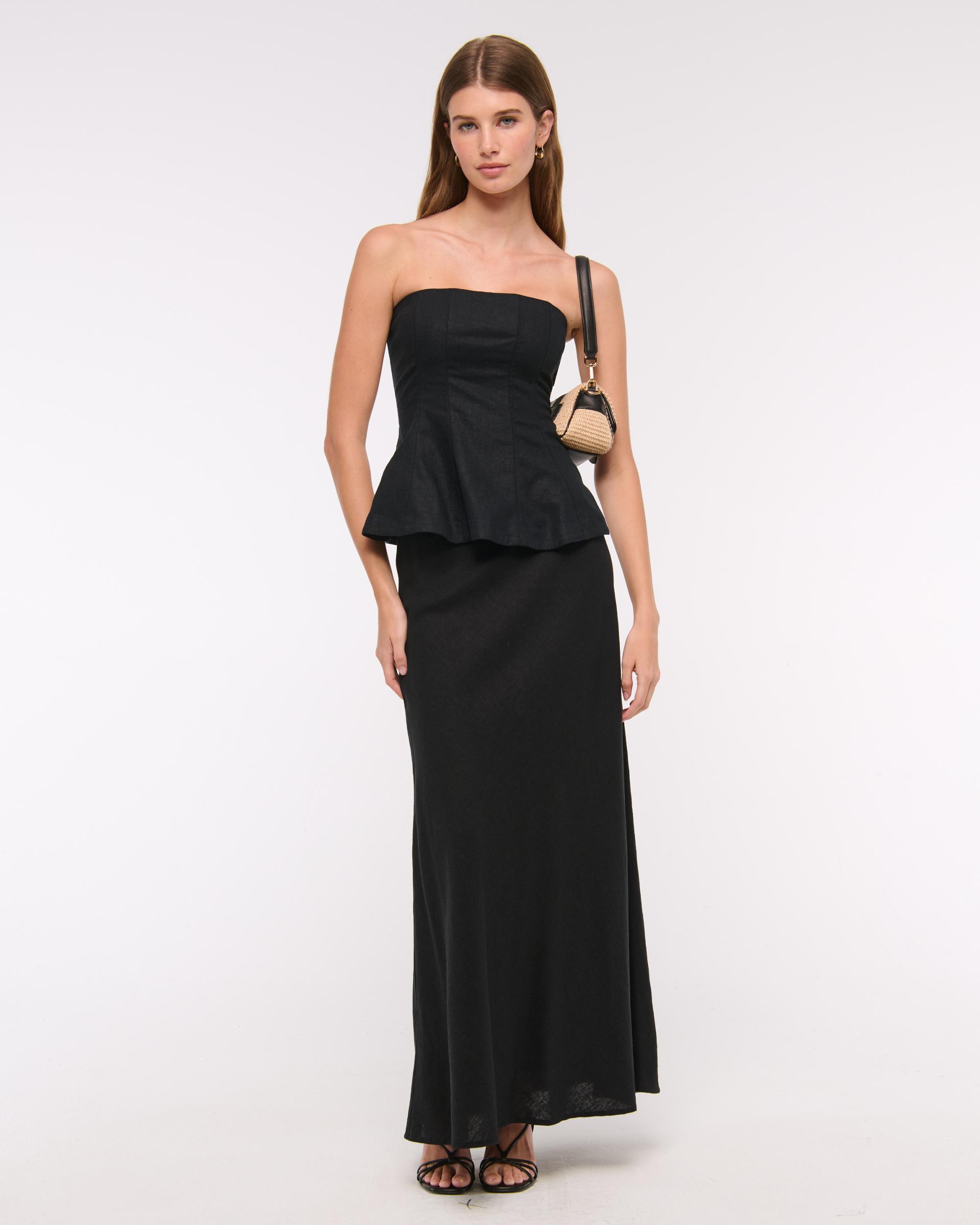 Linen-Blend Strapless Peplum Top Product Image