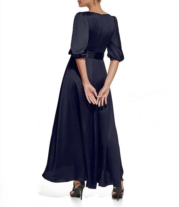 DKNY by Donna Karan 3/4 Balloon Sleeve Surplice V-Neck Faux Wrap Gown Product Image