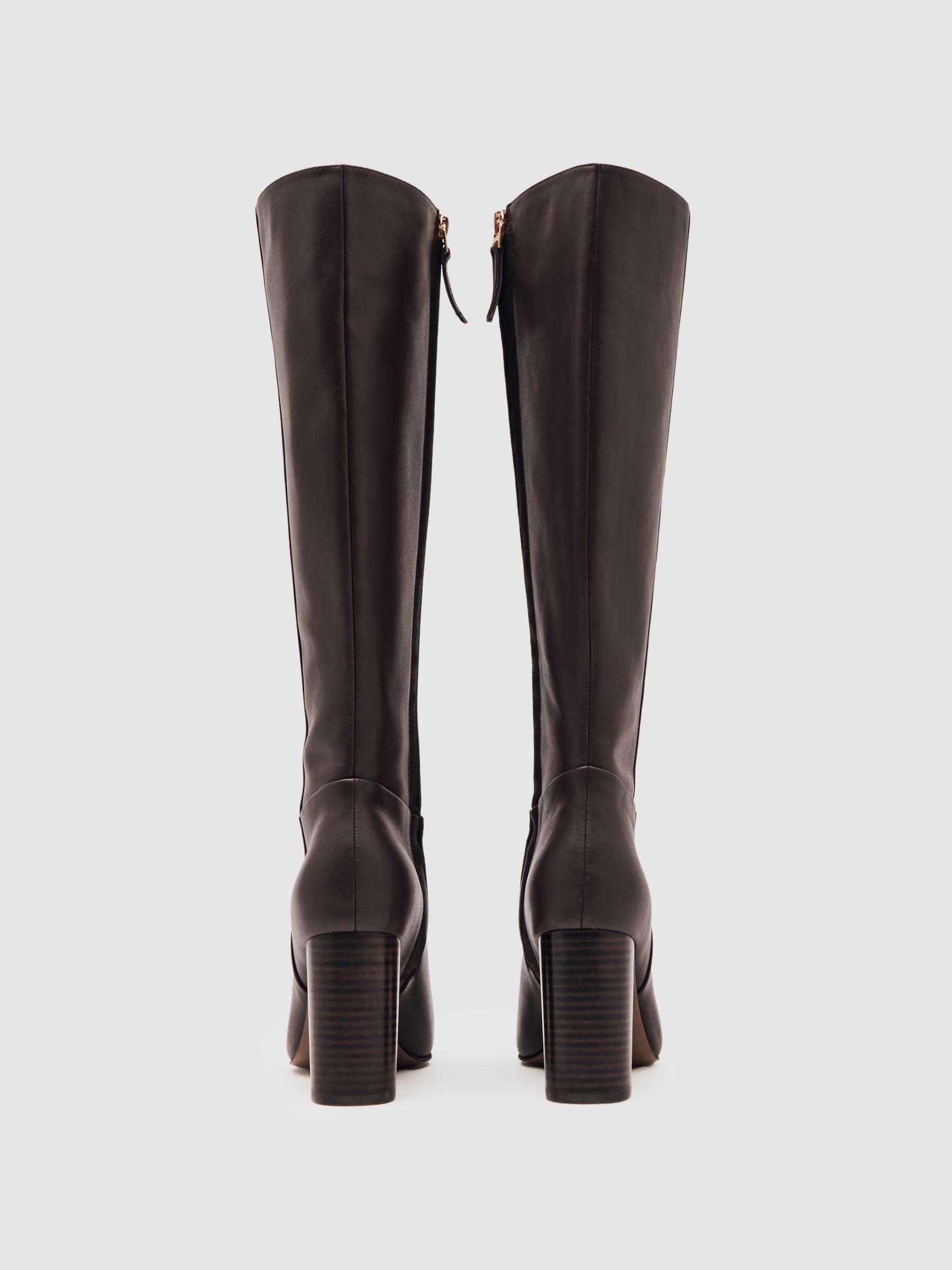 Leather Block-Heel Knee-High Boots in Burgundy Product Image