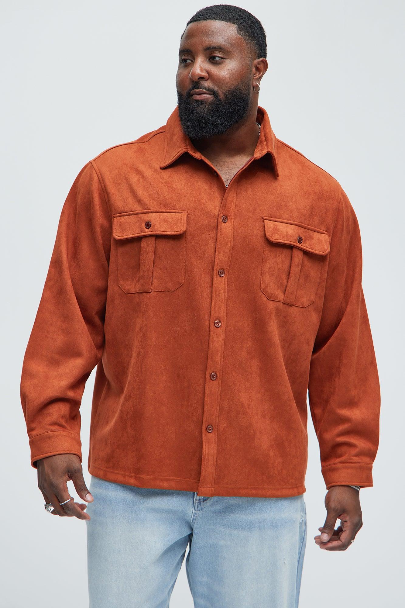 Ardee Faux Suede Button Up Shirt - Brown Product Image