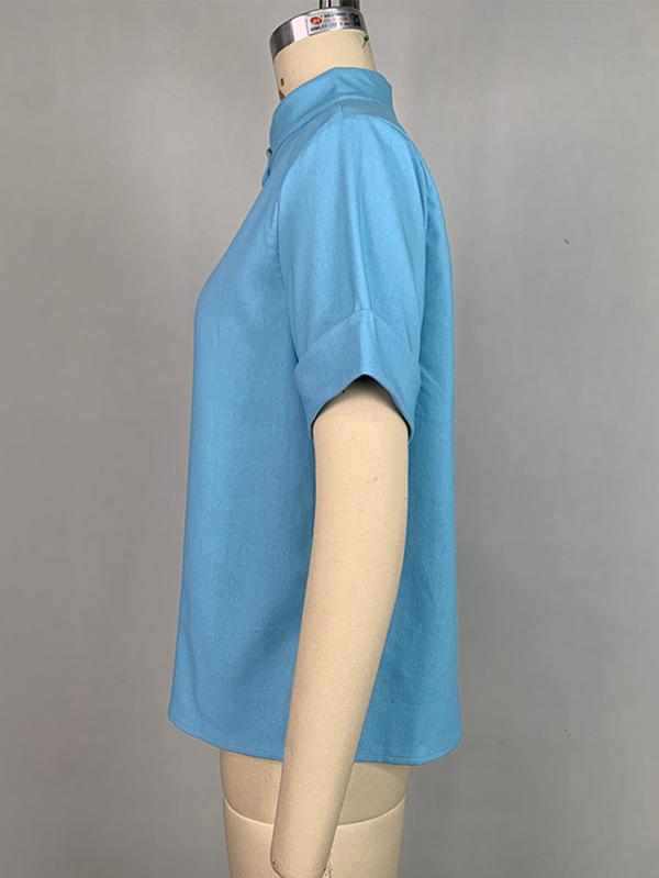 Loose Short Sleeves Solid Color Mock Neck Blouses&Shirts Tops Product Image
