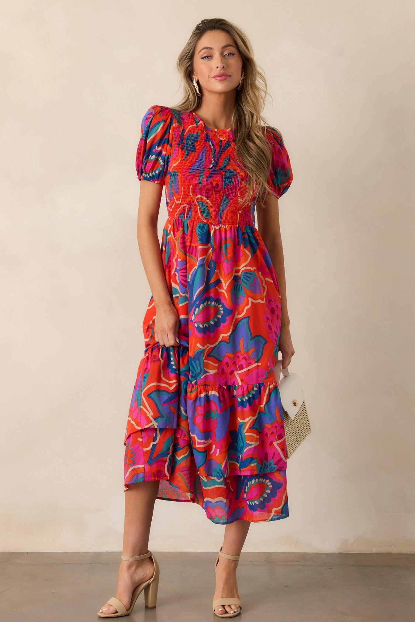 Catching Flights Cotton Orange Multi Print Maxi Dress Product Image