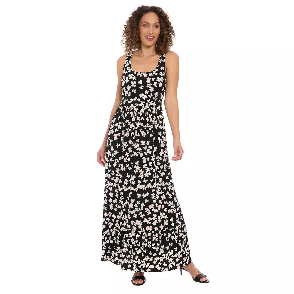 Women's London Times Sleeveless Inset Waist Maxi Dress, Size: Medium, Black Pink Product Image