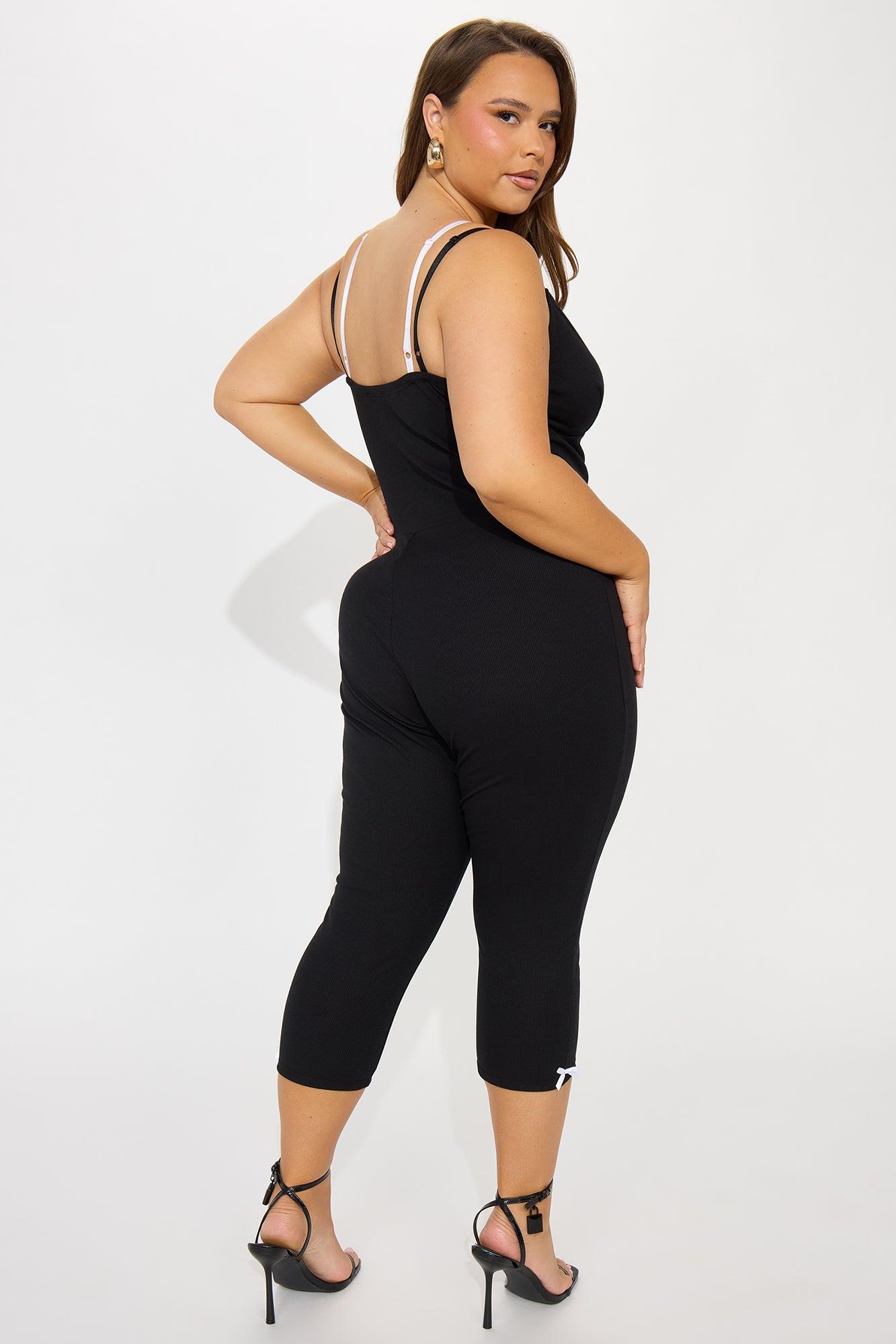 Lenora Ribbed Capri Jumpsuit - Black Product Image