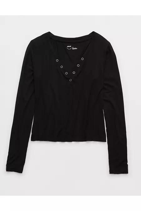 Aerie SuperchillÂ® Modal Rib Long Sleeve Henley T-Shirt Women's Product Image