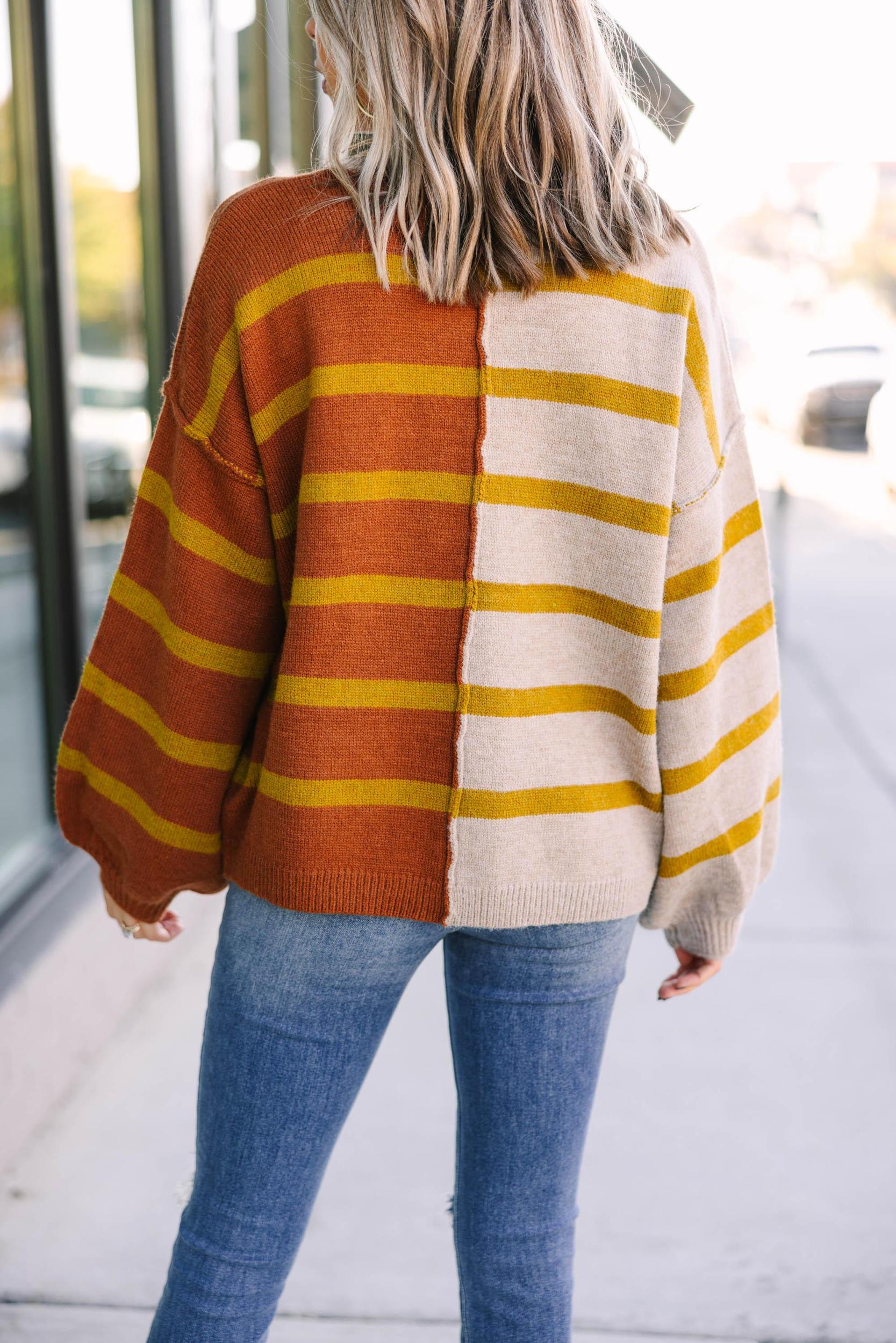 Back And Forth Rust Orange Striped Sweater Female Product Image