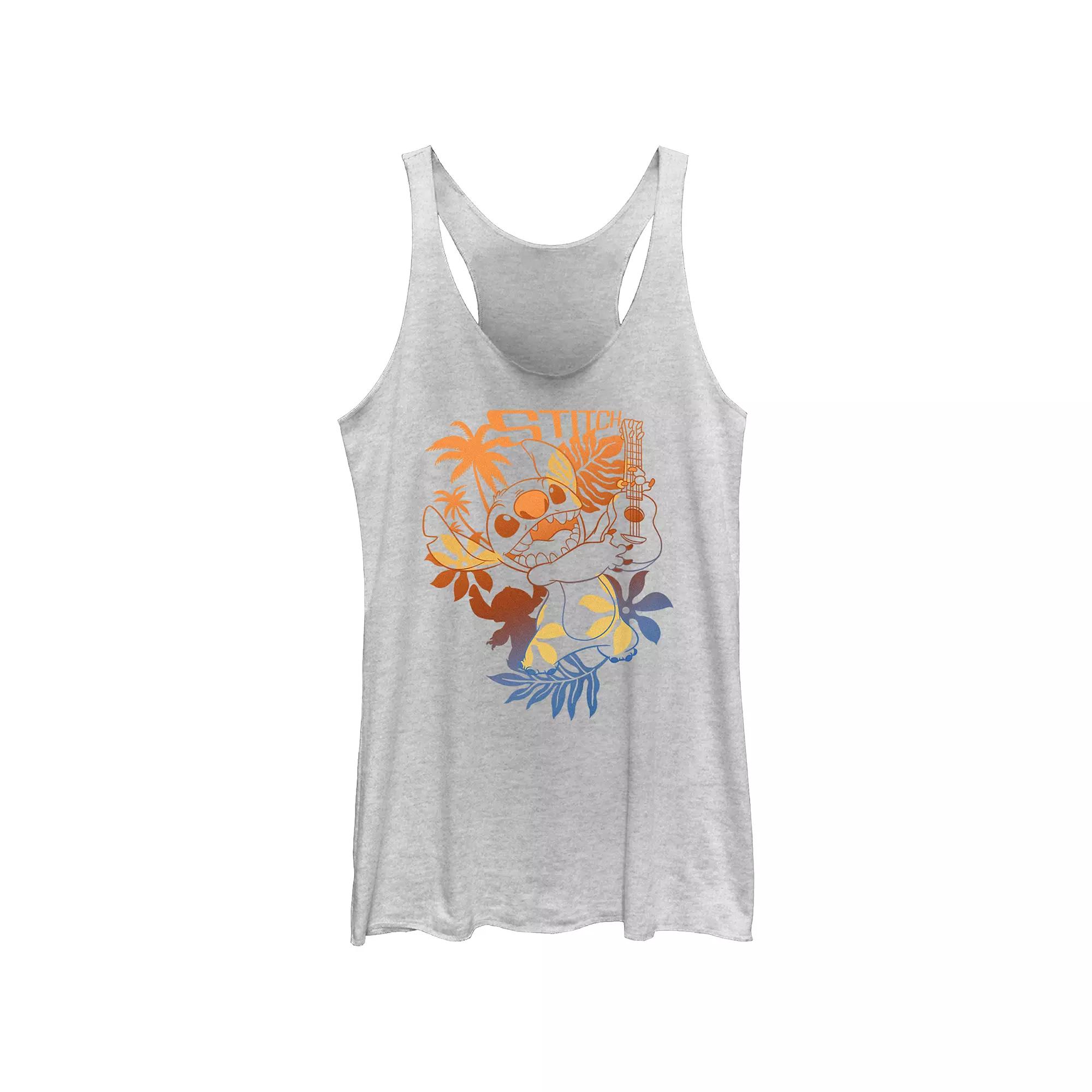 Disney's Lilo & Stitch Ukulele Tropical Portrait Juniors' Tri-Blend Racerback Tank Top, Girl's, Size: XS, White Grey Product Image