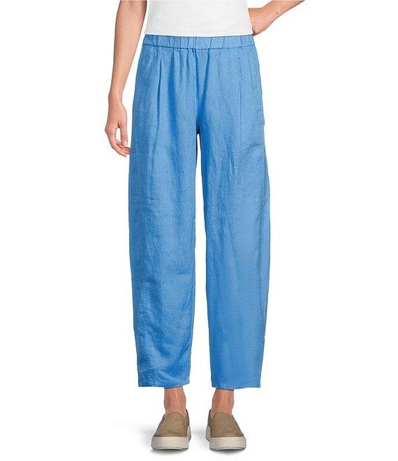 Eileen Fisher Petite Organic Linen Elastic Waist Pleated Lantern Ankle Pants Product Image